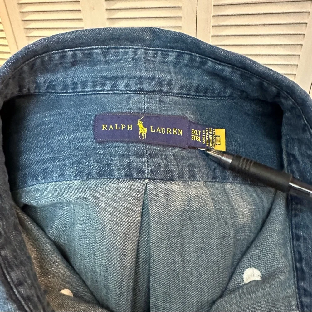 RALPH LAUREN Size 3XL TALL Denim Long Sleeve - Picture 6 of 7